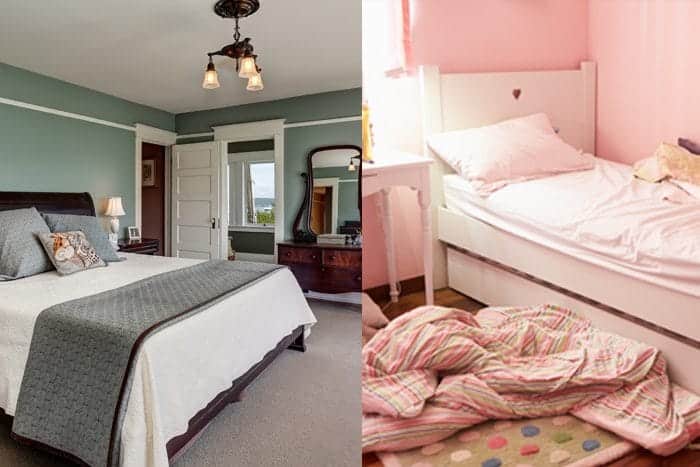 messy bedroom and a hotel bedroom